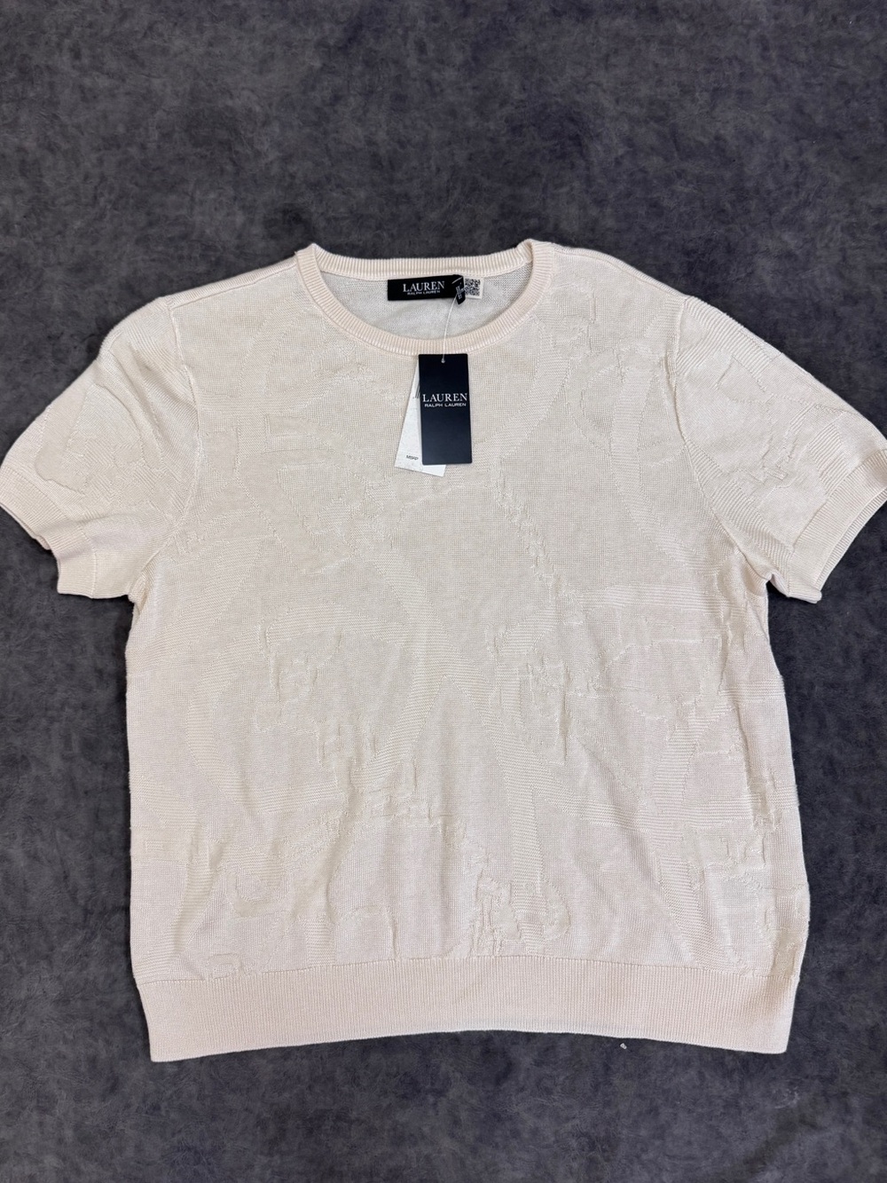 Women Ralph Lauren Cream Belting Equestrian Short Sleeve Summer sweater top XL - Picture 5 of 8